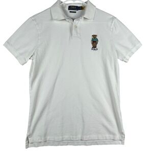 Polo Ralph Lauren Mens White Polo Bear Custom Slim Fit Cotton Pique Shirt M